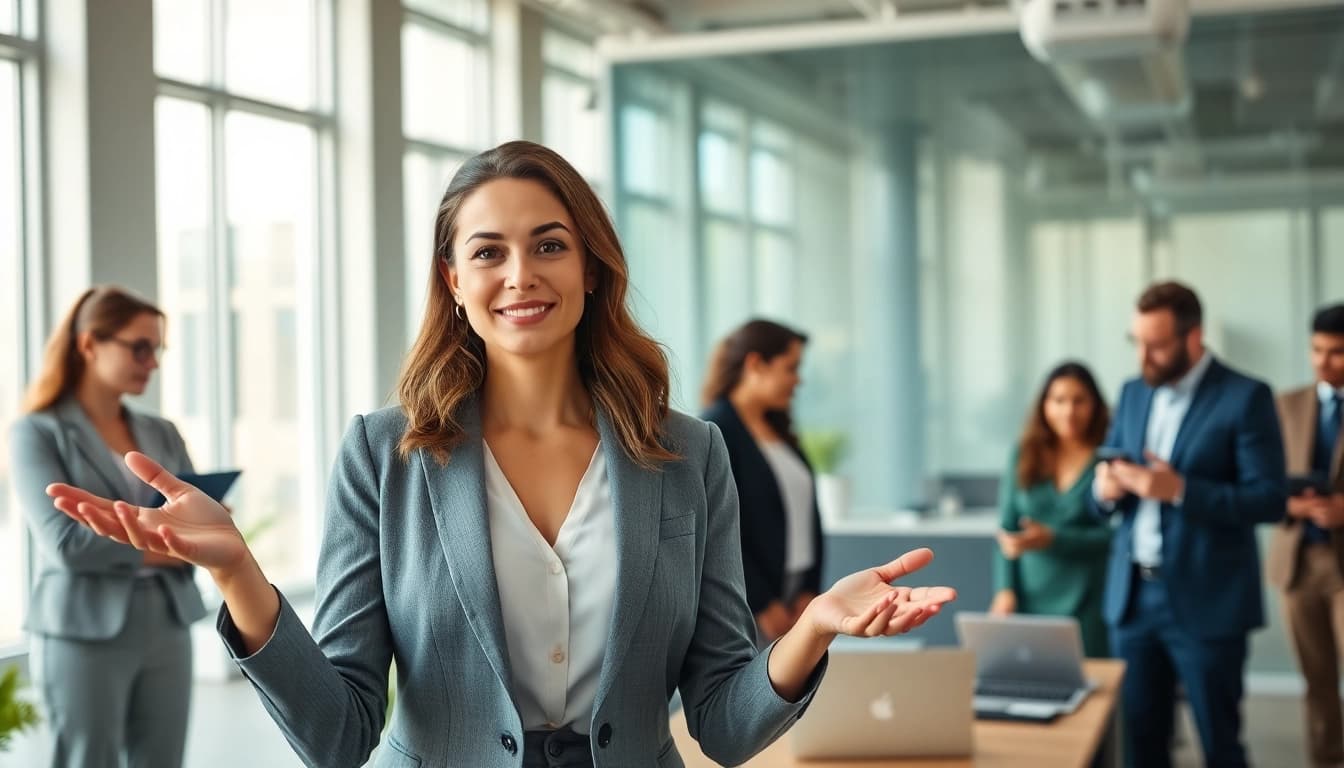 Professionals collaboratively discovering an Ideal career in a vibrant and modern office.
