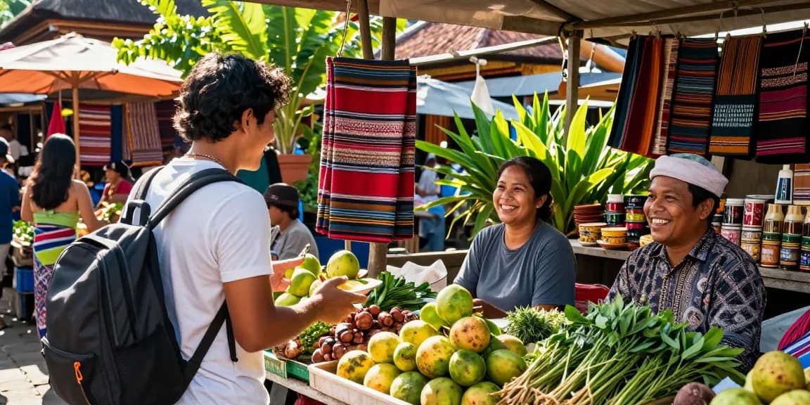 Experience local culture with NAGA2000 travelers at a vibrant Bali market.