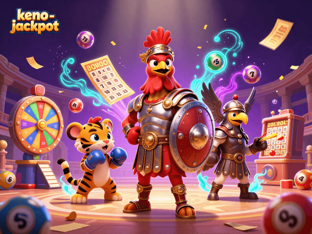 Experience thrilling keno-jackpot action with colorful lottery balls and dynamic prize elements.