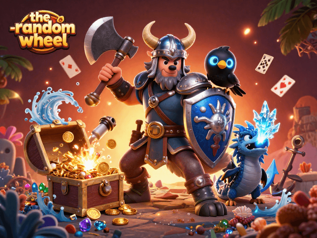 Spin the-random-wheel for exciting rewards with a vibrant Viking warrior and dragon!