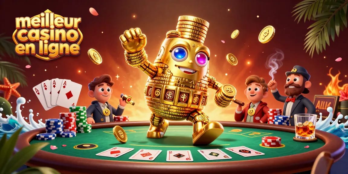Plongez dans le meilleur casino en ligne avec un golem d'or et des éléments de poker captivants.