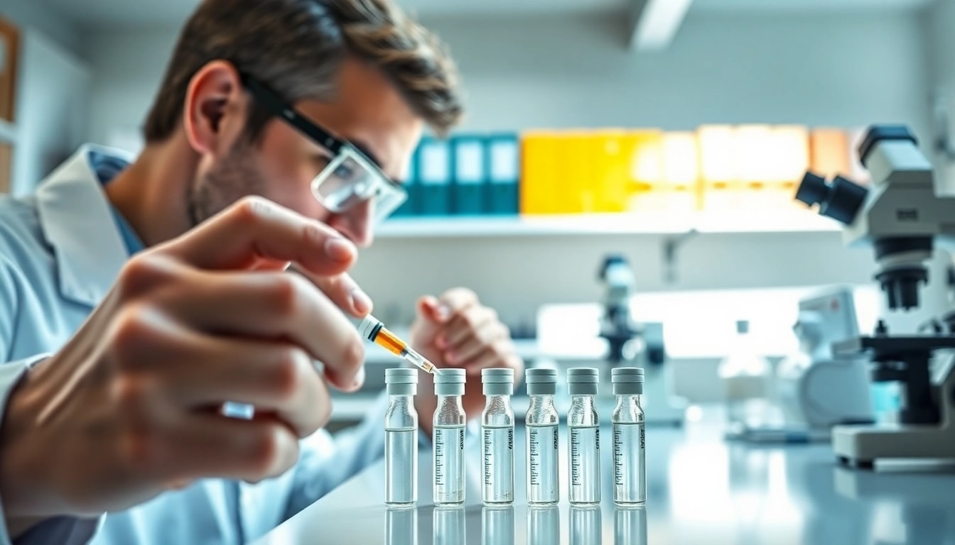 Assessing ion peptides in a laboratory, showcasing scientific equipment and ambiance.