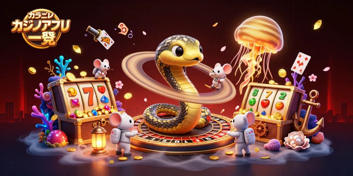 オンラインカジノ アプリ 一覧で、宇宙のカジノをテーマにした賑やかなシーンを描いたイラスト