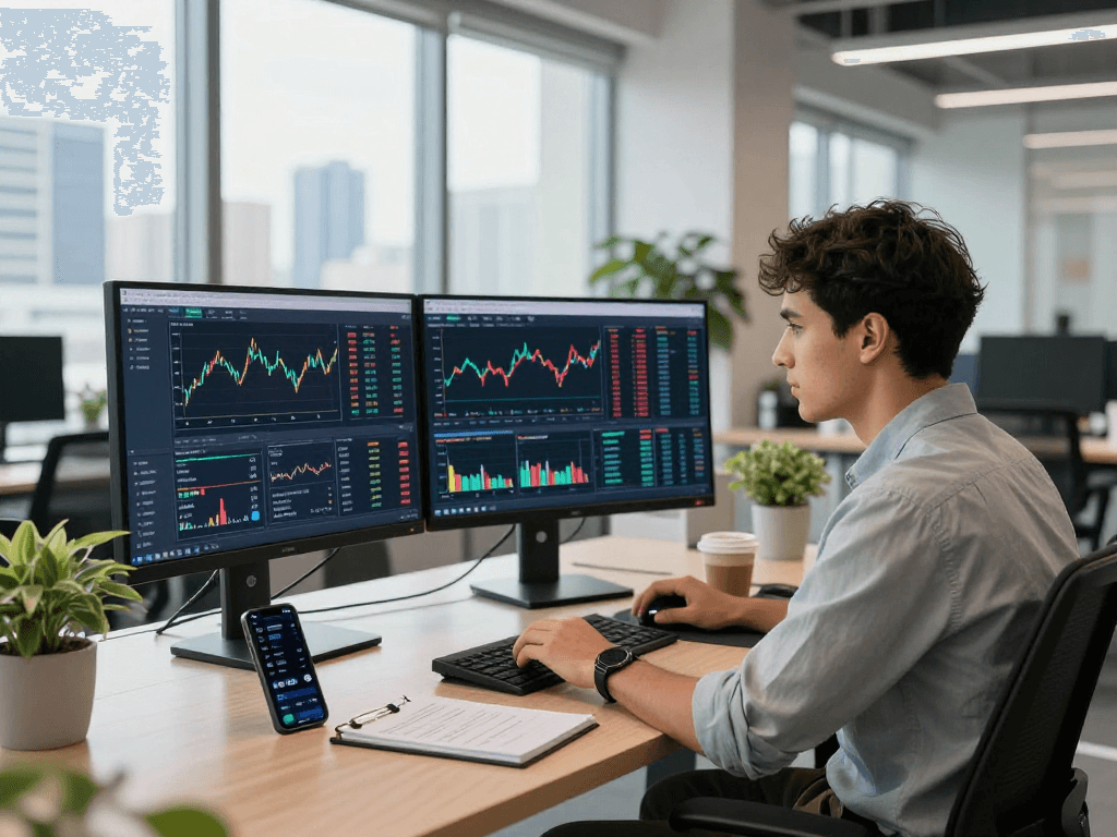 Dynamic cryptocurrency trading workspace illustrating kyber-swap analytics and market trends with a focused professional.