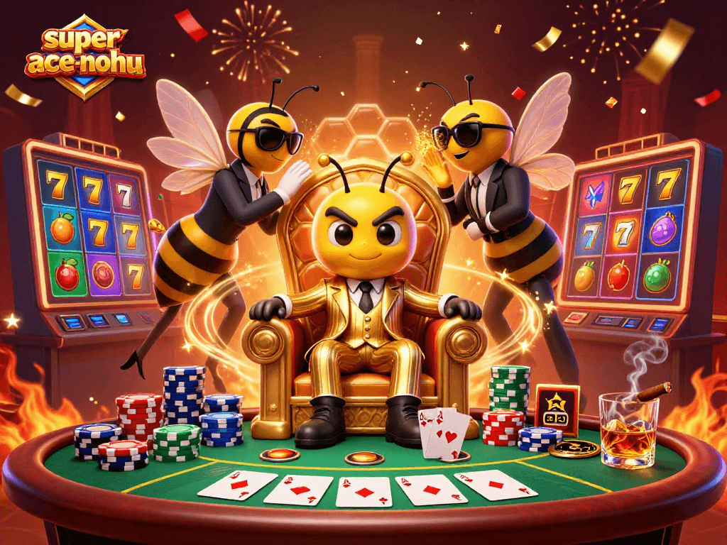 Engage with superace-nohu gameplay in an ultra-detailed 3D scene showcasing vibrant slots and poker elements.