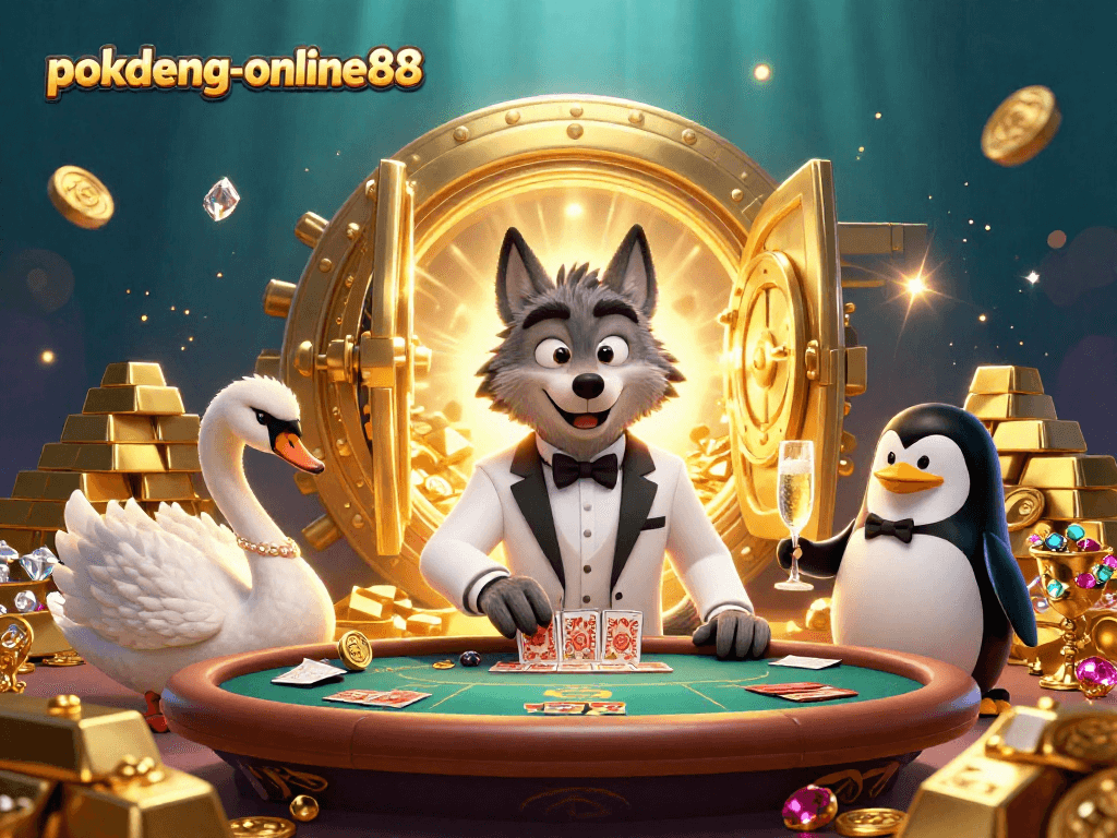 Experience thrilling gameplay at pokdeng-online88 with a colorful casino scene featuring vibrant characters and rich game elements.