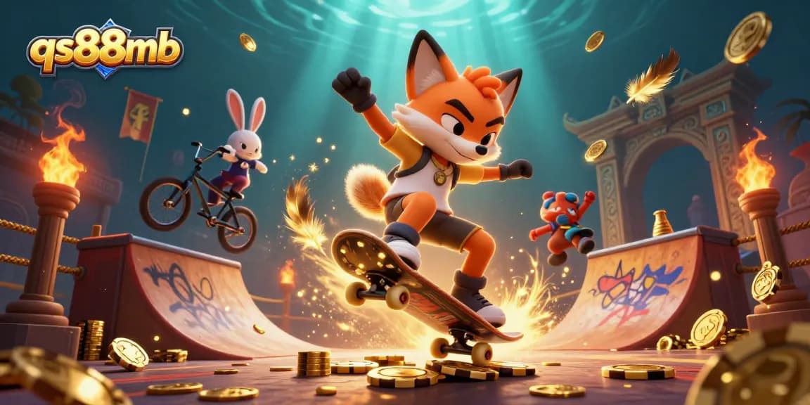 Bet on excitement with qs88mb as the fox and rabbit perform thrilling tricks in this vibrant casino scene.