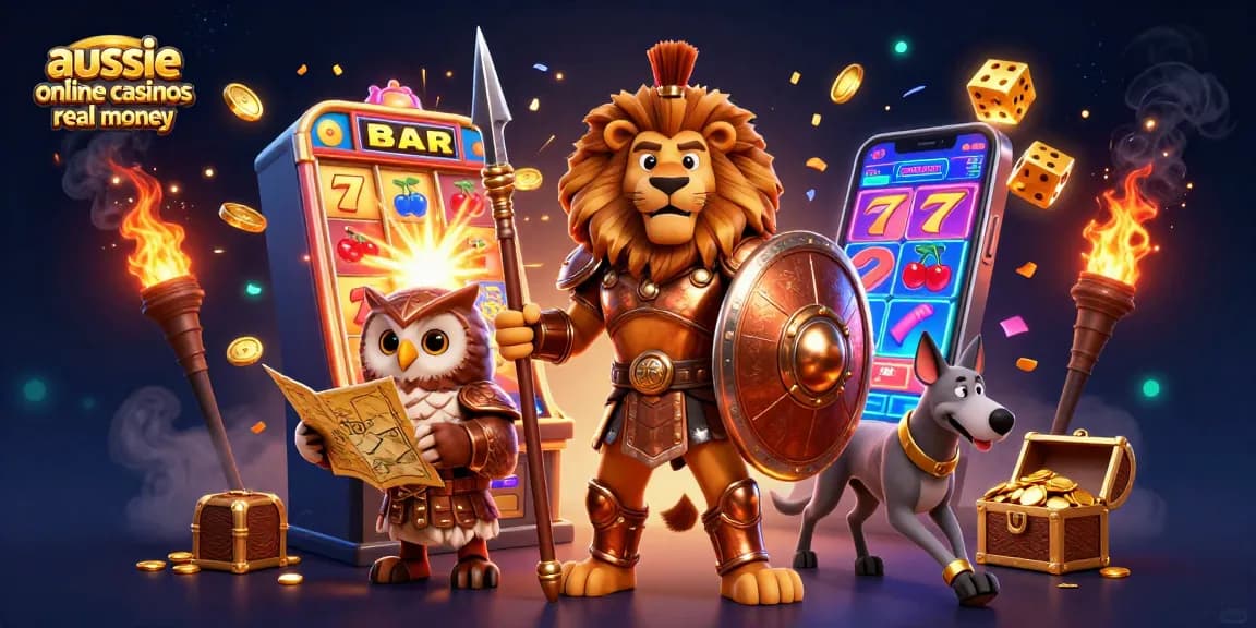 Experience excitement at aussie online casinos real money with vibrant slot machines and animated characters.