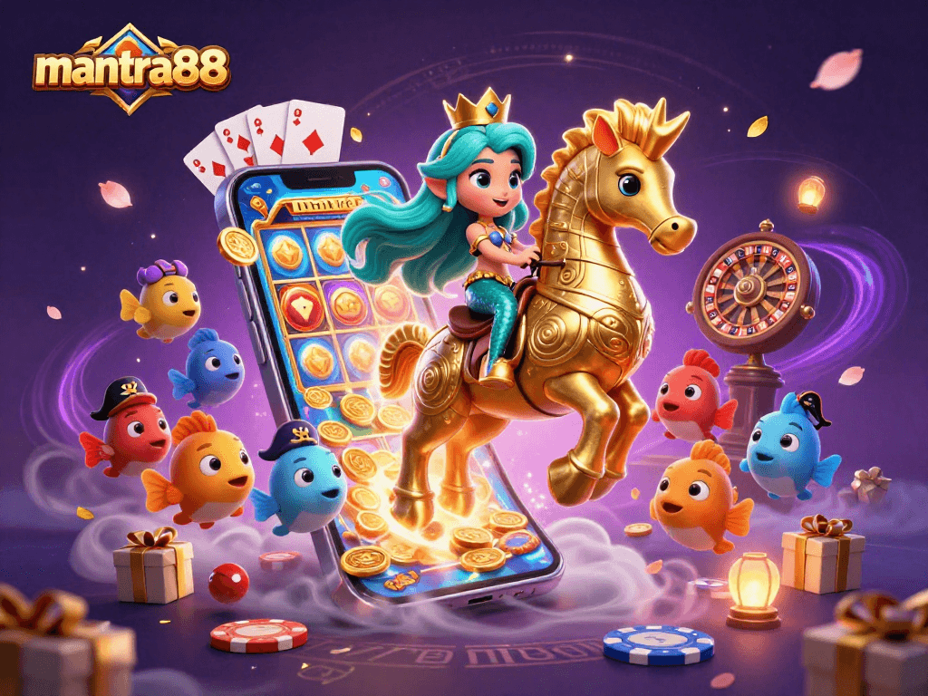 Experience mantra88's thrilling slot adventure with vibrant characters and exciting casino elements.