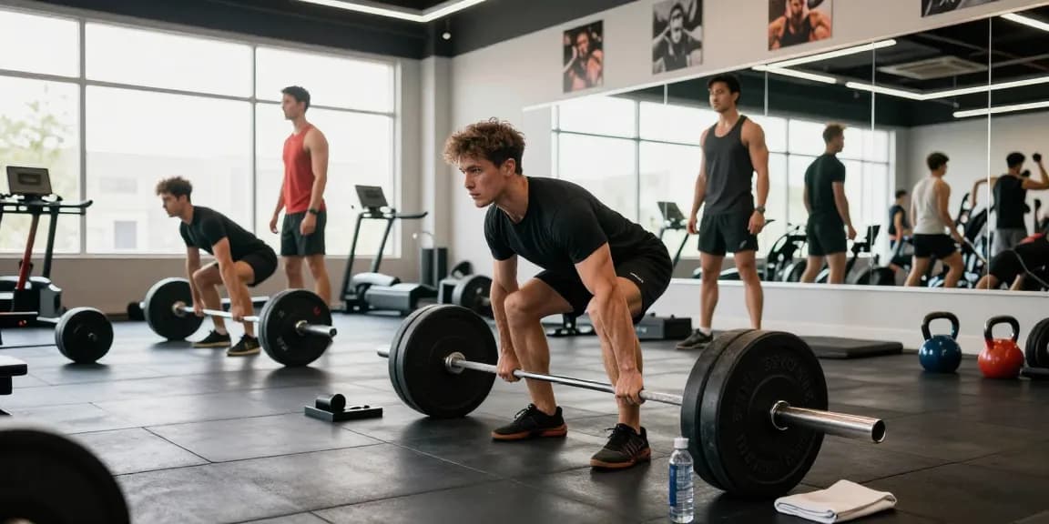 Athletic man lifting weights showcasing Unique Pharma Steroids strength in a bright gym environment.