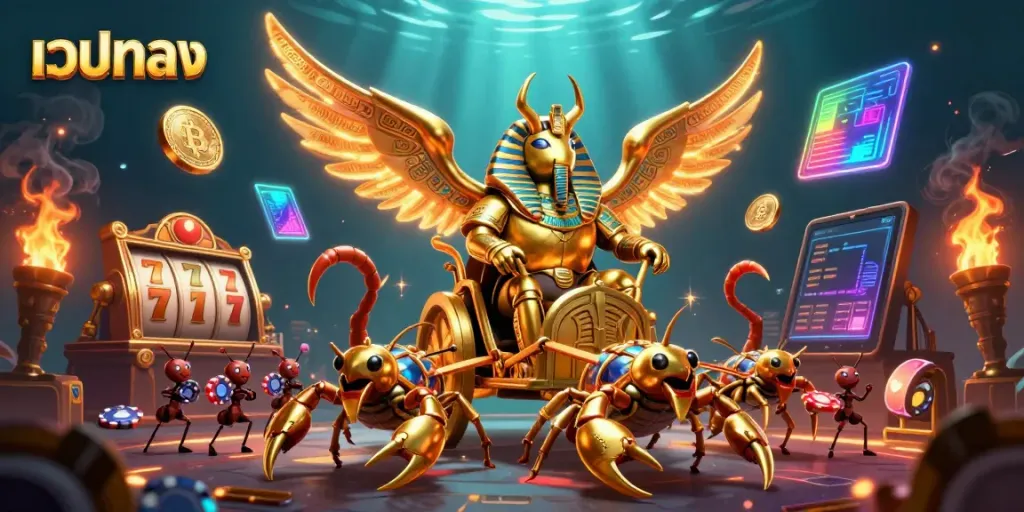 Engage with เว็บตรง slots in a vibrant, dynamic scene highlighting the lively casino atmosphere.