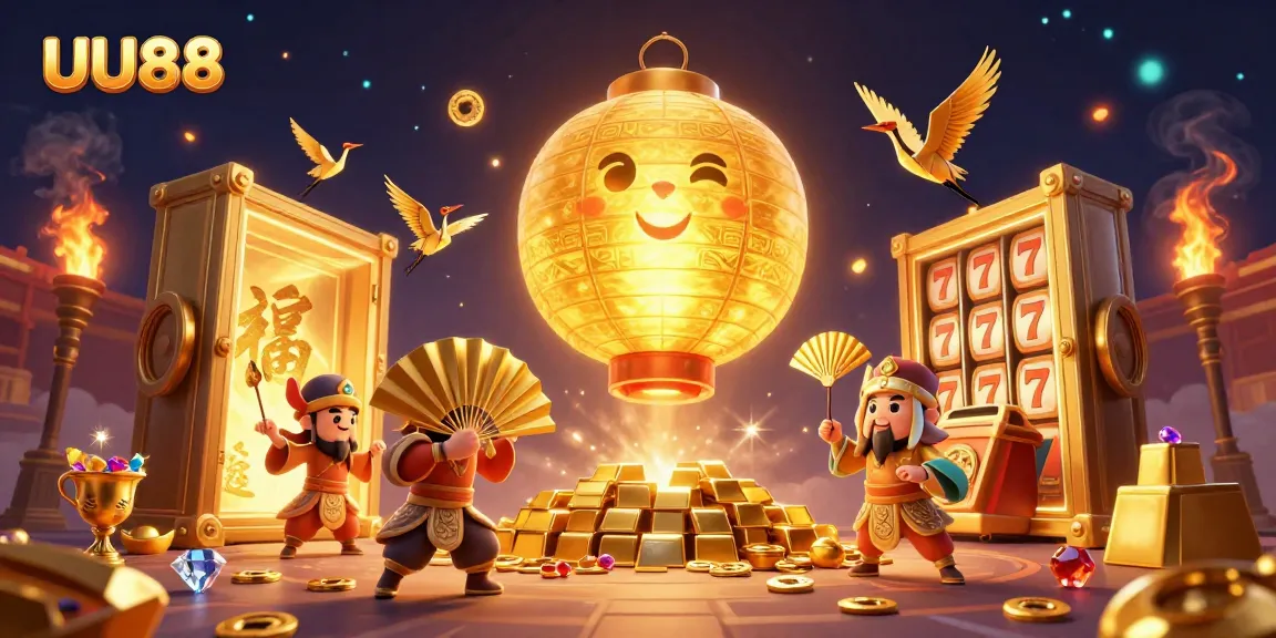 Engaging UU88 scene brings slot machine excitement to dynamic casino illustration.