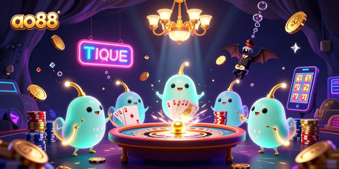 Engage with dynamic ao88 casino action, featuring glowworms lighting up a vibrant gaming environment.