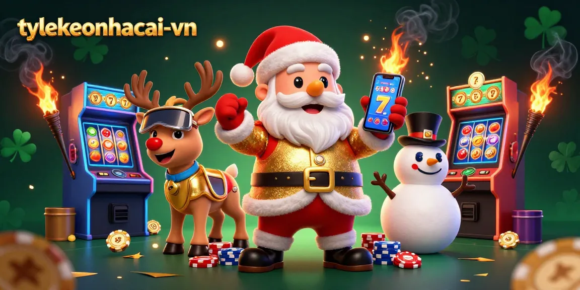 Spin the reels with tylekeonhacai-vn's festive characters in a vibrant casino scene.
