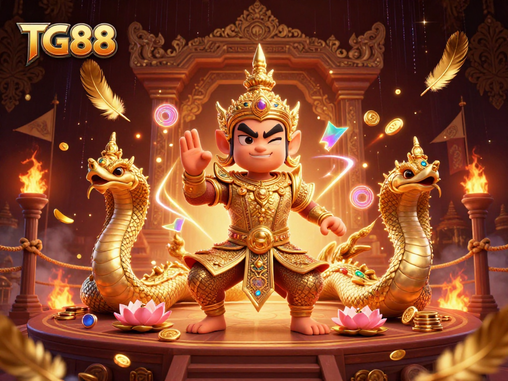 Experience TG88's thrilling gaming adventure with a vibrant 3D illustration of winning opportunities and rich rewards.