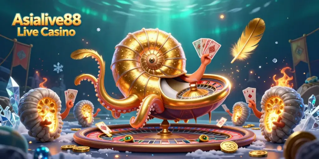 Experience thrilling gameplay at Asialive88 Live Casino with 3D animated nautilus and vibrant casino elements.