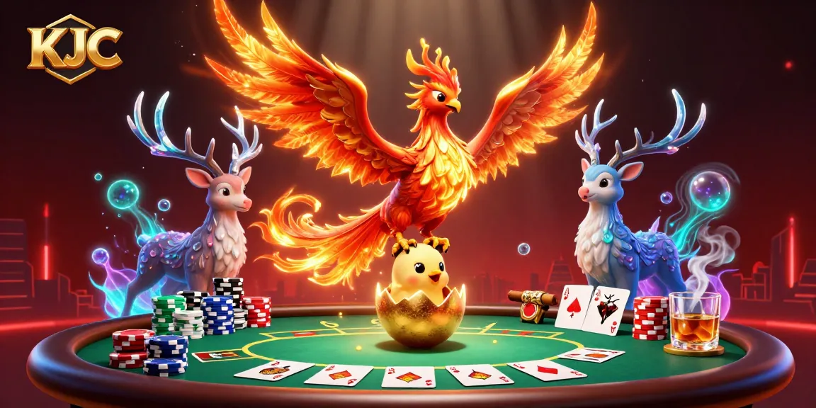 KJC offers thrilling poker experiences with a dazzling fire phoenix and dazzling casino elements.