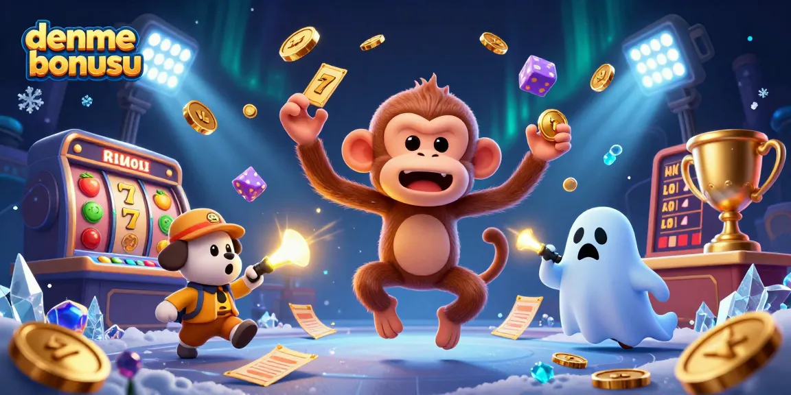 Experience deneme bonusu with a playful poltergeist monkey and ghost-hunter puppy in a vibrant casino.