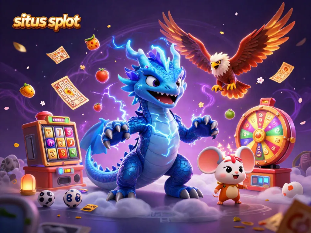 Permainan situs slot dengan karakter naga, elang, dan tikus petir yang berinteraksi dinamis.