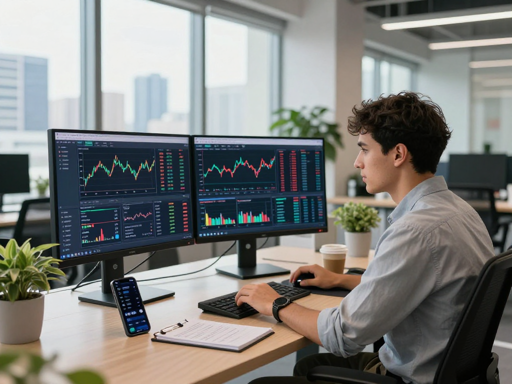 Dynamic cryptocurrency trading workspace illustrating kyber-swap analytics and market trends with a focused professional.