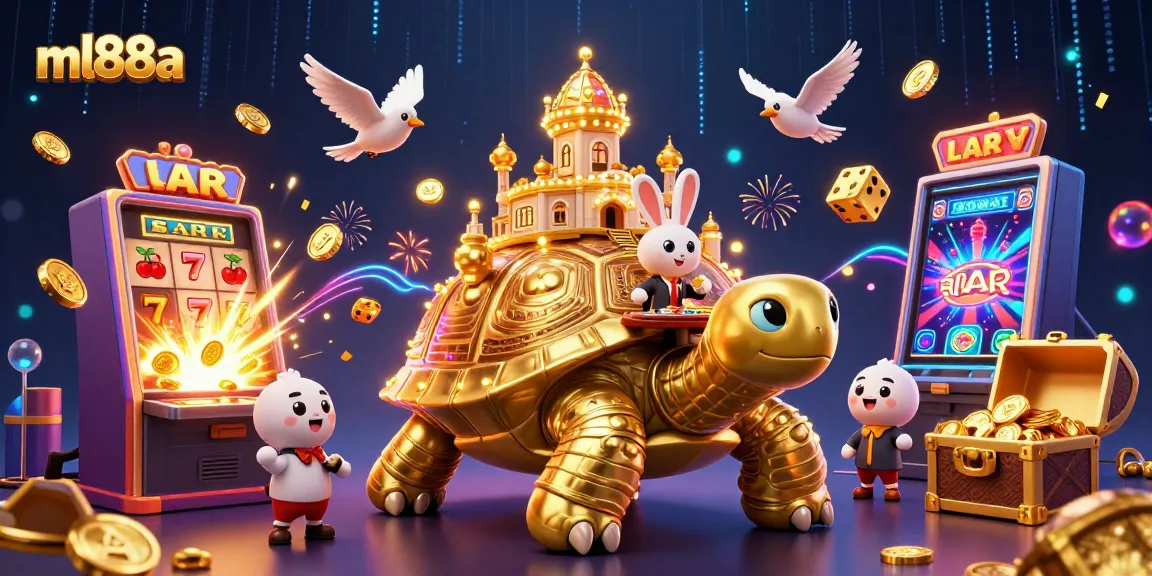 Experience immersive gameplay with ml88a, showcasing a golden tortoise casino and dynamic slot action.