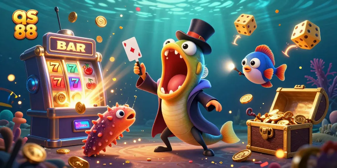 Experience qs 88's thrilling gaming with a magical underwater casino illustration bursting with action.