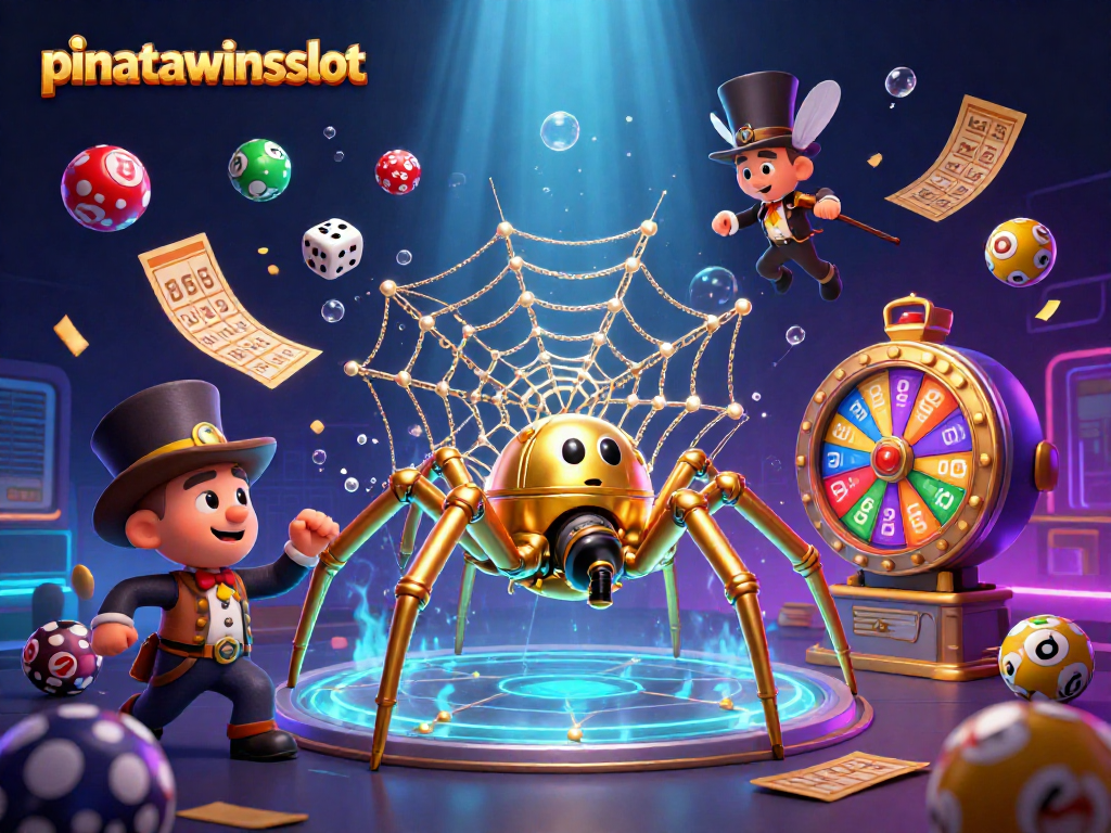 Unleash wins with pinatawinsslot in a colorful, dynamic carnival-themed gaming scene featuring engaging characters.