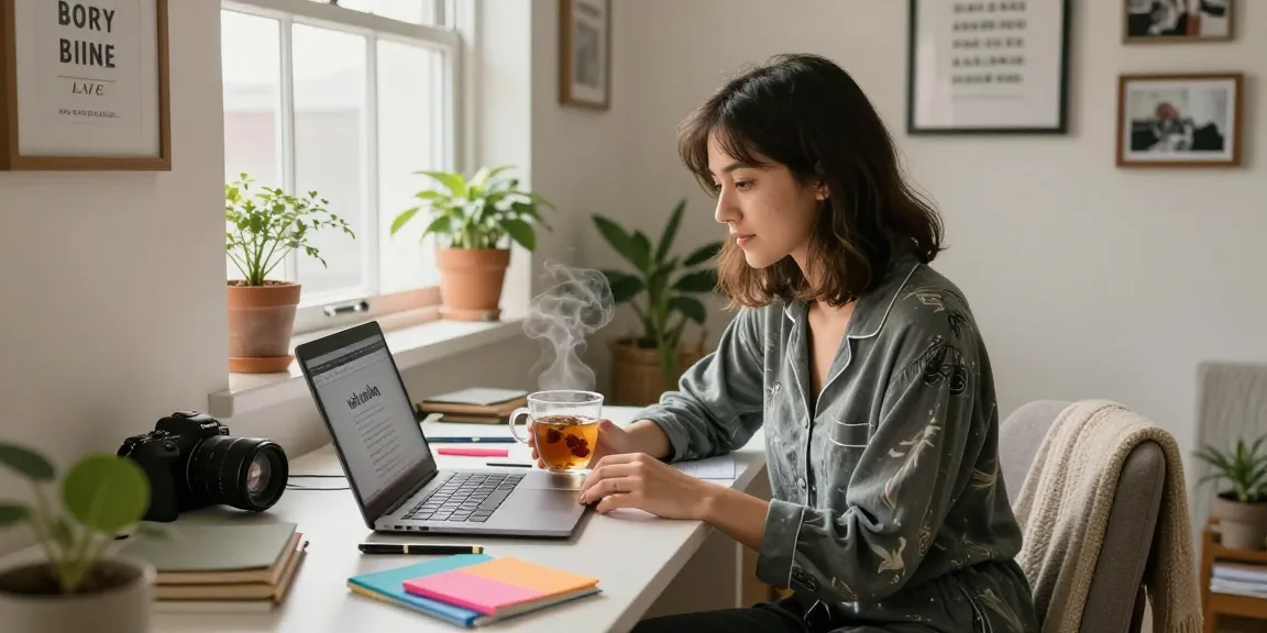 Visit our blog for inspiring lifestyle tips in a cozy home office setting.