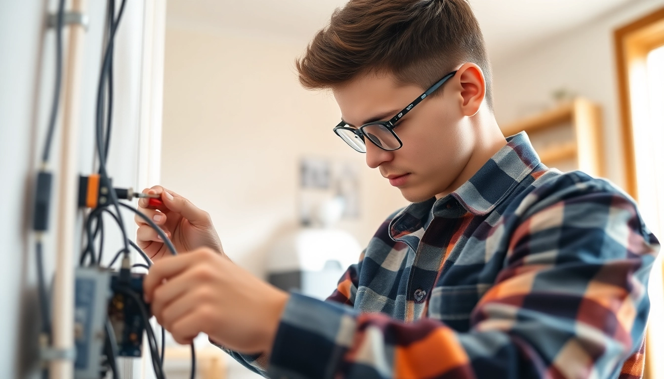 Electrician apprenticeship colorado training young apprentice connecting wires in a home setting