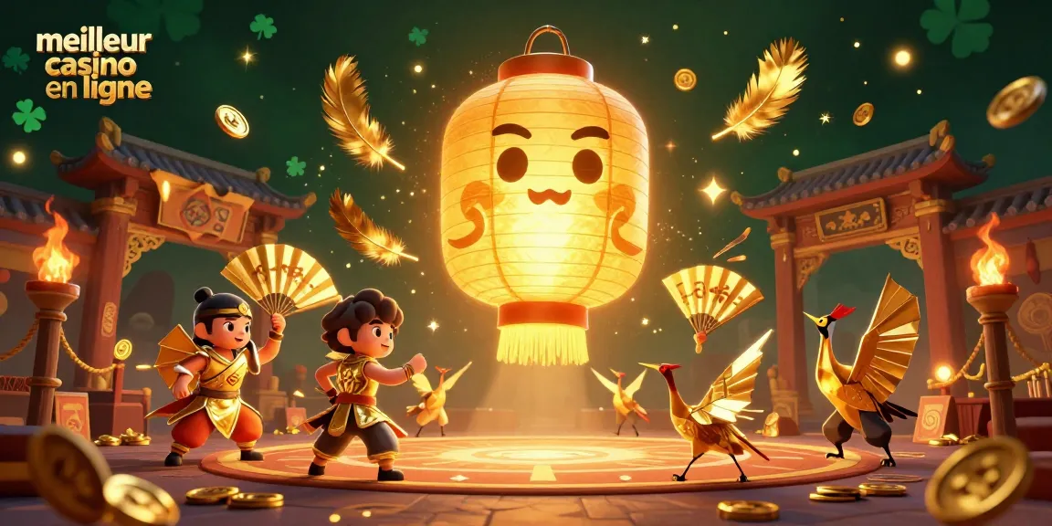 Découvrez le meilleur casino en ligne avec cette illustration 3D montrant un esprit de lanterne dorée et des guerriers créatifs.