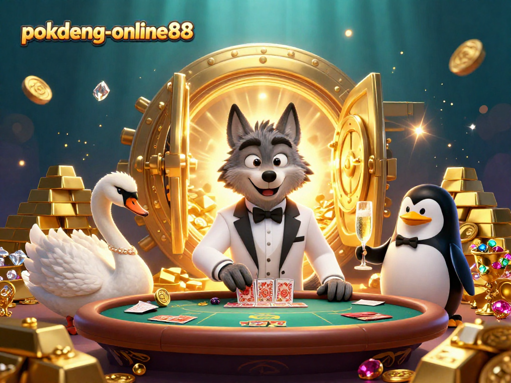 Experience thrilling gameplay at pokdeng-online88 with a colorful casino scene featuring vibrant characters and rich game elements.