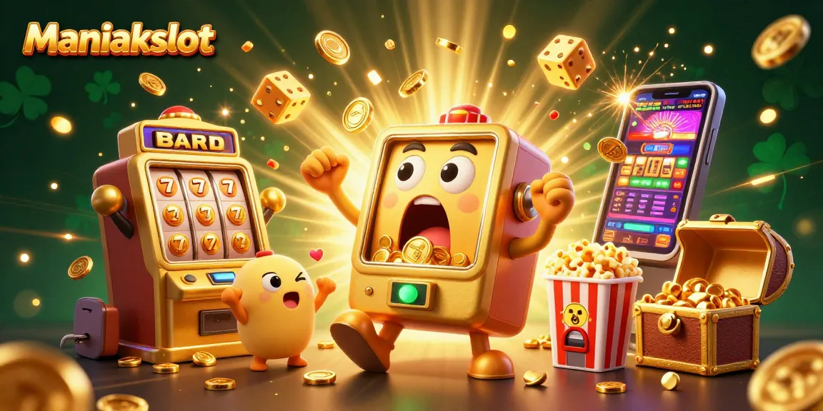 Spin the Maniakslot to win as the golden slot machine hits the jackpot full of coins!