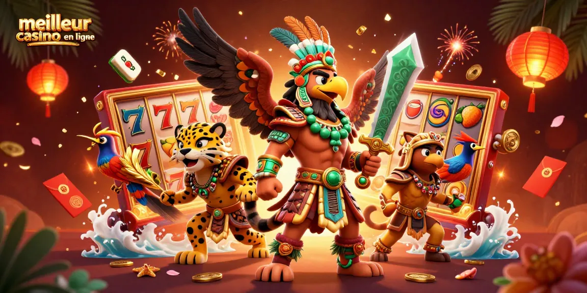 Profitez de l'expérience immersive du meilleur casino en ligne avec des guerriers aztèques et des rouleaux de machines à sous.
