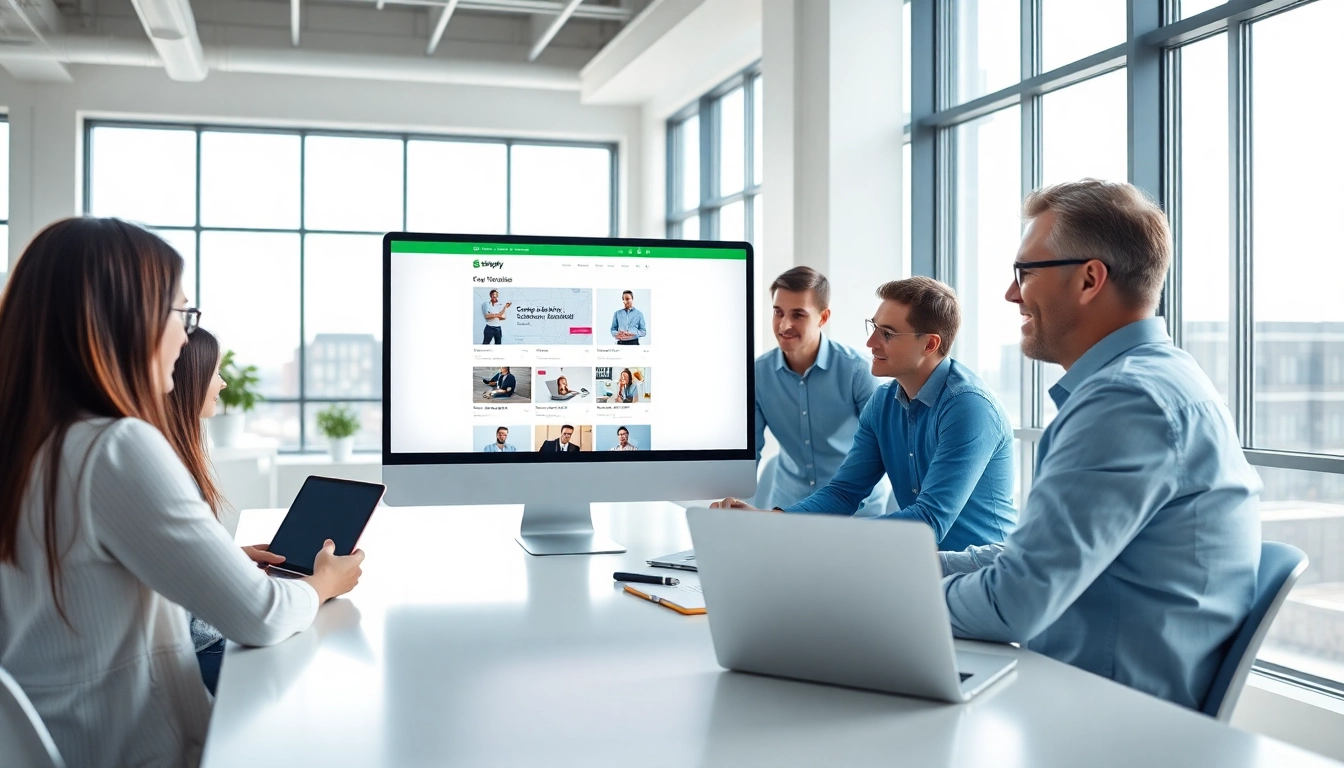 Showcasing Shopify website development services in a collaborative work environment with digital tools.