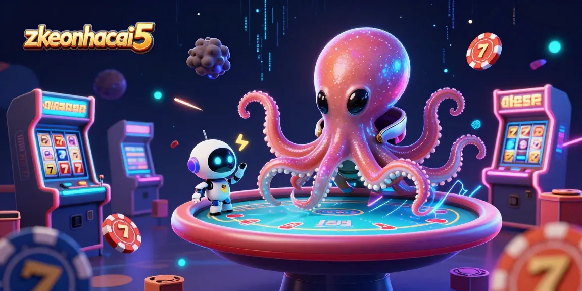 Engage in thrilling gambling fun with zkeonhacai5, featuring an octopus hosting a vibrant poker table.