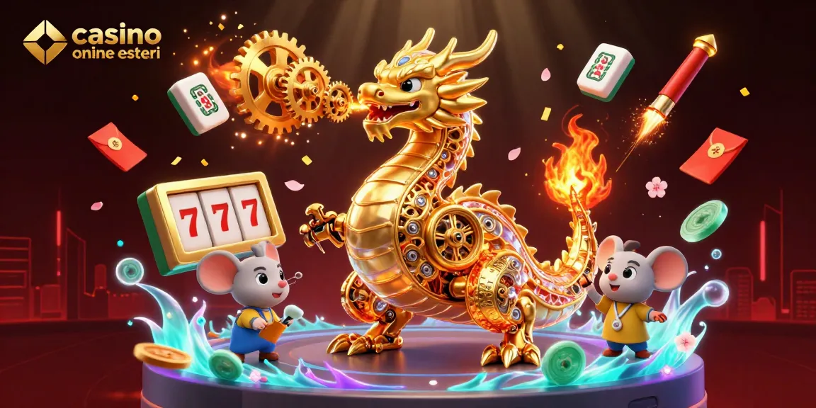 Giocare in un casino online esteri con un drago dorato e giochi di slot vibranti.