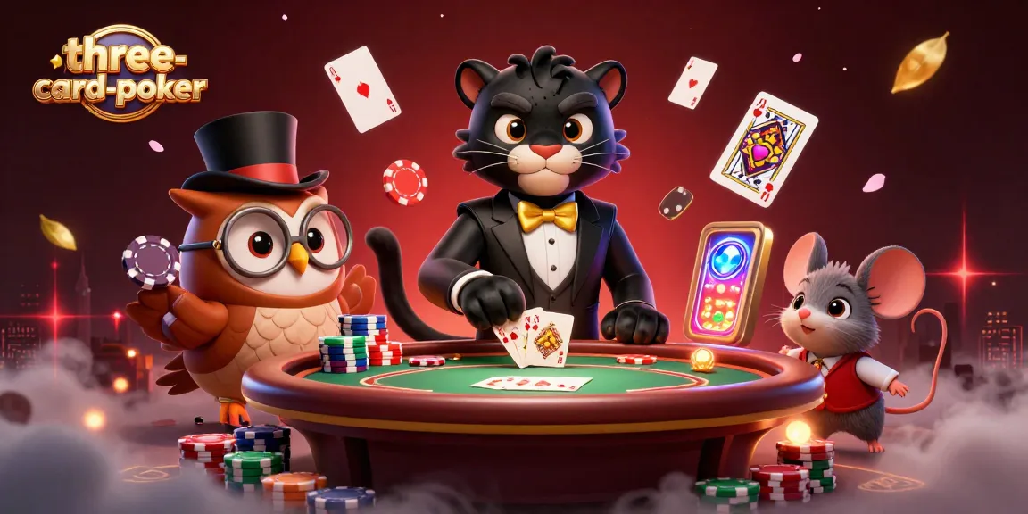 Experience three-card-poker with a stylish panther dealer and animated poker elements in 3D.