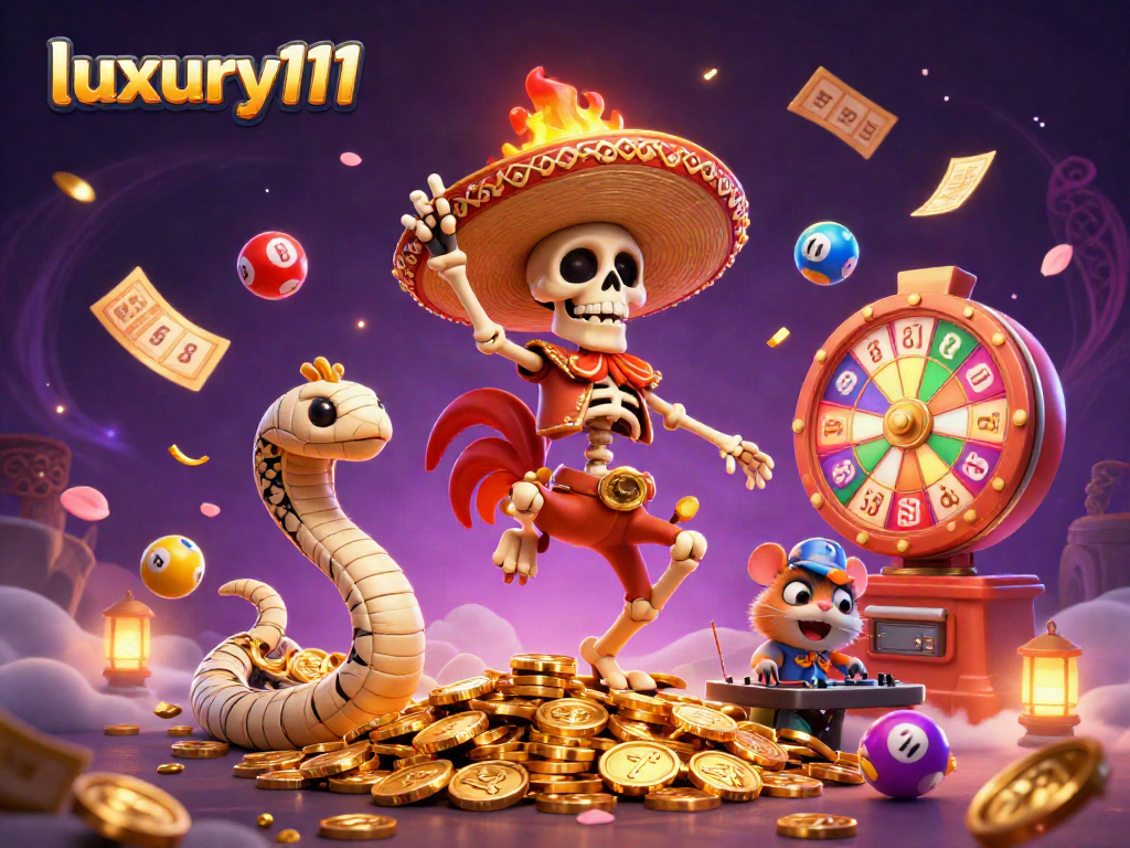 Join the excitement of luxury111 with a vibrant 3D casino celebration featuring animated characters.
