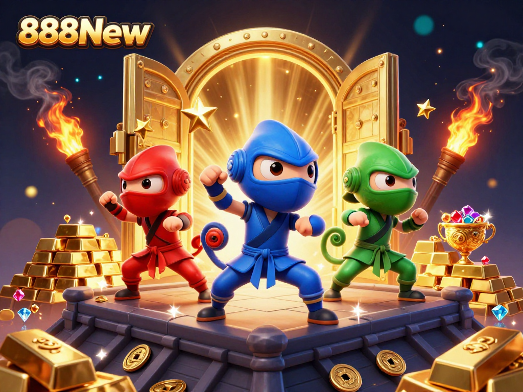 Get ready to win big with 888New's thrilling casino treasures amidst a vibrant chameleon team!