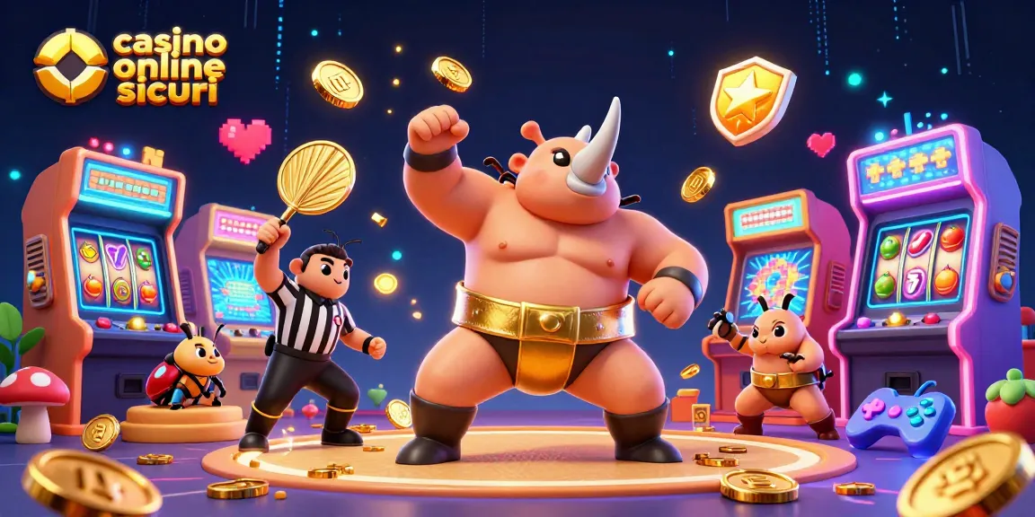 Scopri i migliori casino online sicuri con un campione di sumo che scaglia monete d'oro in un'ambientazione vivace e colorata.