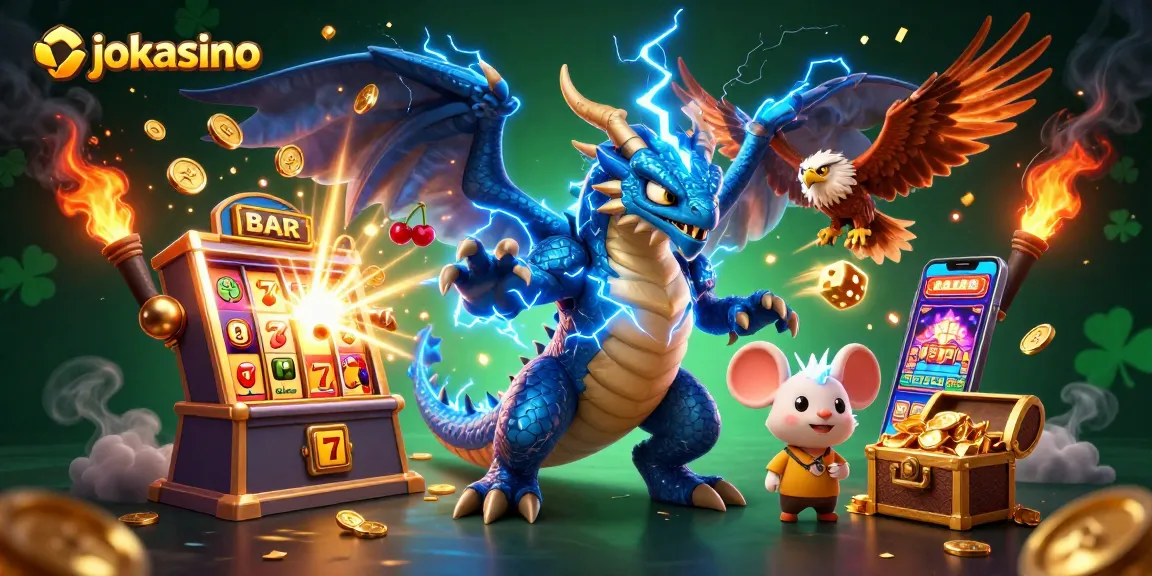 Engage with jokacasino's thrilling jackpot scene featuring electric dragon and dynamic game elements.