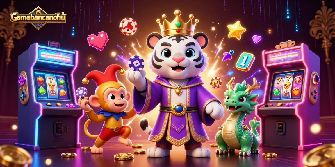 Engage with gamebancanohu in a vibrant, animated casino scene featuring playful characters and slot machines.