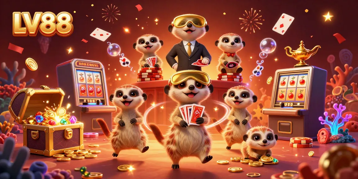 Experience thrilling gameplay at LV88 with a vibrant meerkat casino scene showcasing elaborate gaming elements and excitement.