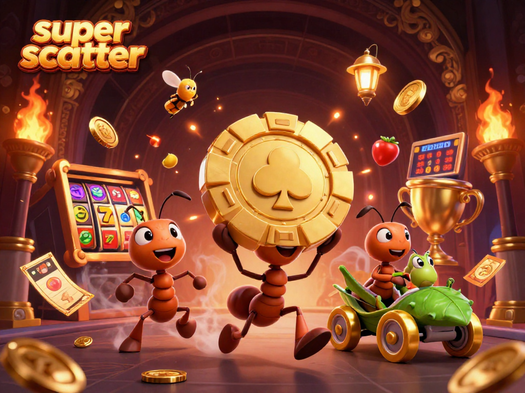 Experience the thrill of super scatter slots with 3D ants on an epic heist with golden chips.