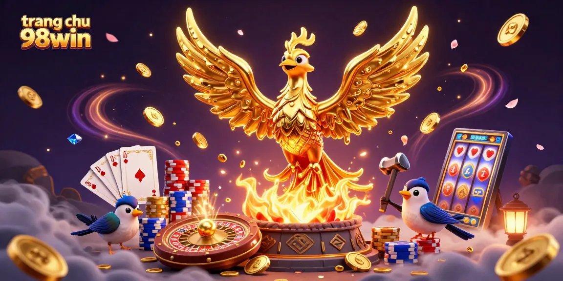 Experience the exciting gameplay at trang chu 98win with captivating 3D casino art featuring a golden phoenix.