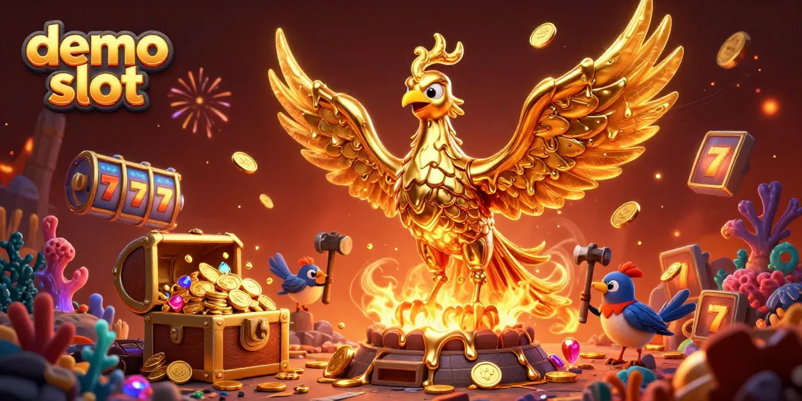 Play demo slot games with a vibrant phoenix and gold coins in a rich casino scene.