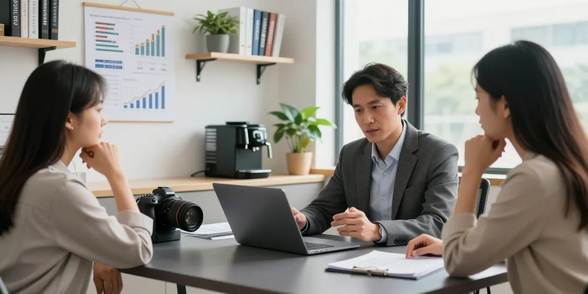 Financial Advice Gold Coast consultation in a modern office with an advisor and clients discussing investments.