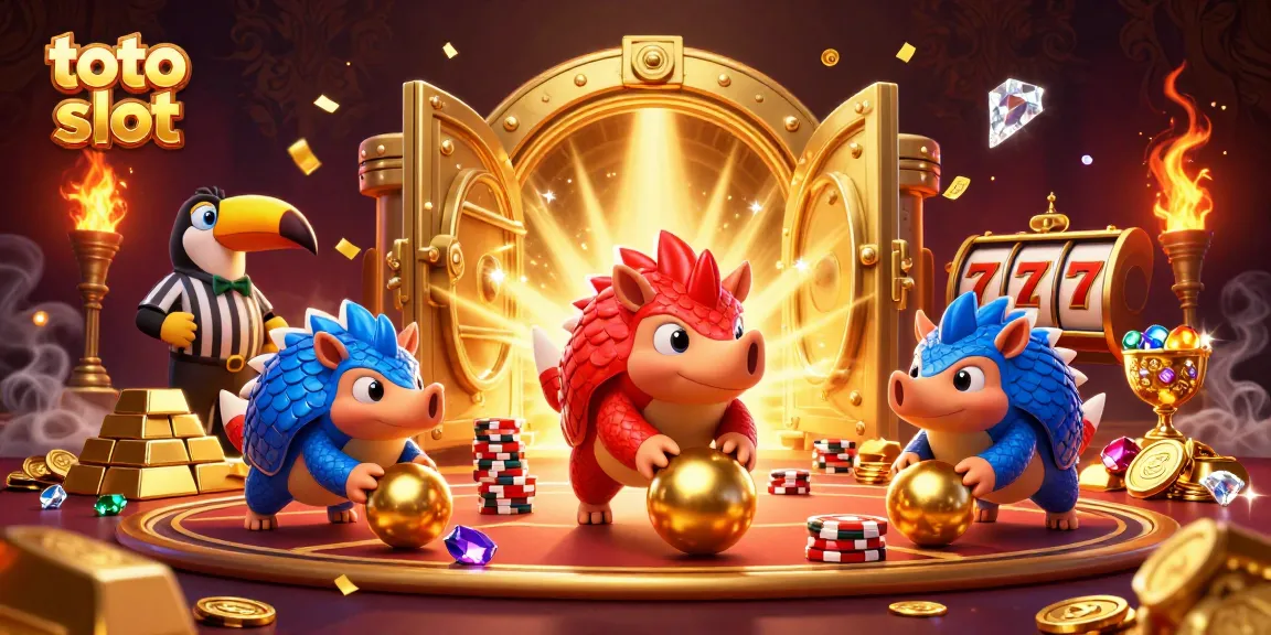 Engage in thrilling toto slot action with playful pangolins and dazzling treasure.