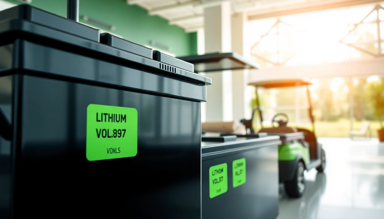 Showcase of lithium golf cart batteries highlighting performance features and sleek designs.