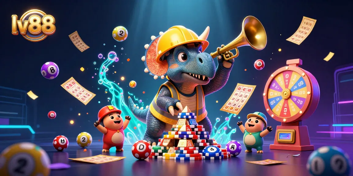 Experience thrilling wins with lv88 as a triceratops builds a poker chip pyramid.